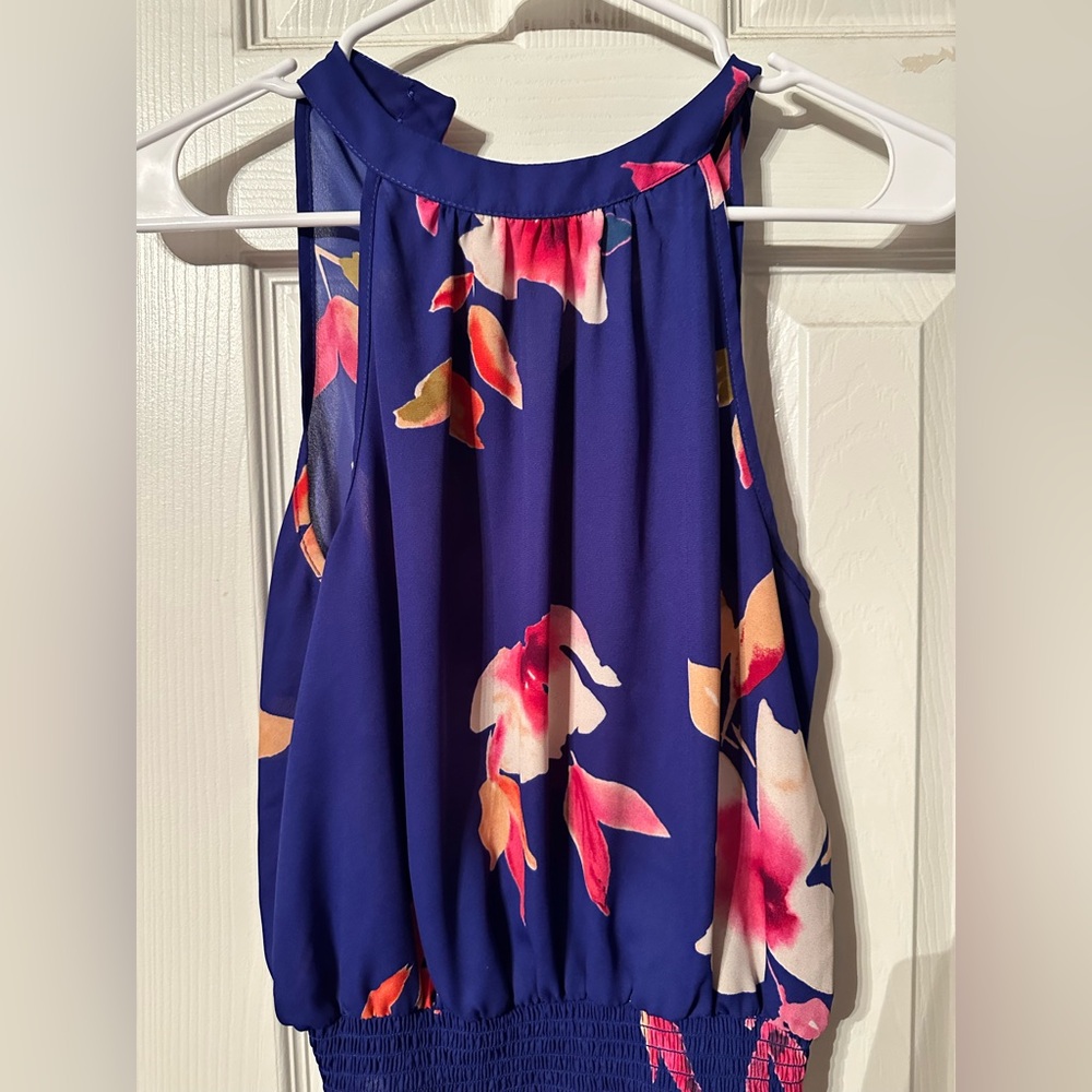 Sienna Sky Blue and Pink Sleeveless Pleated Blouse